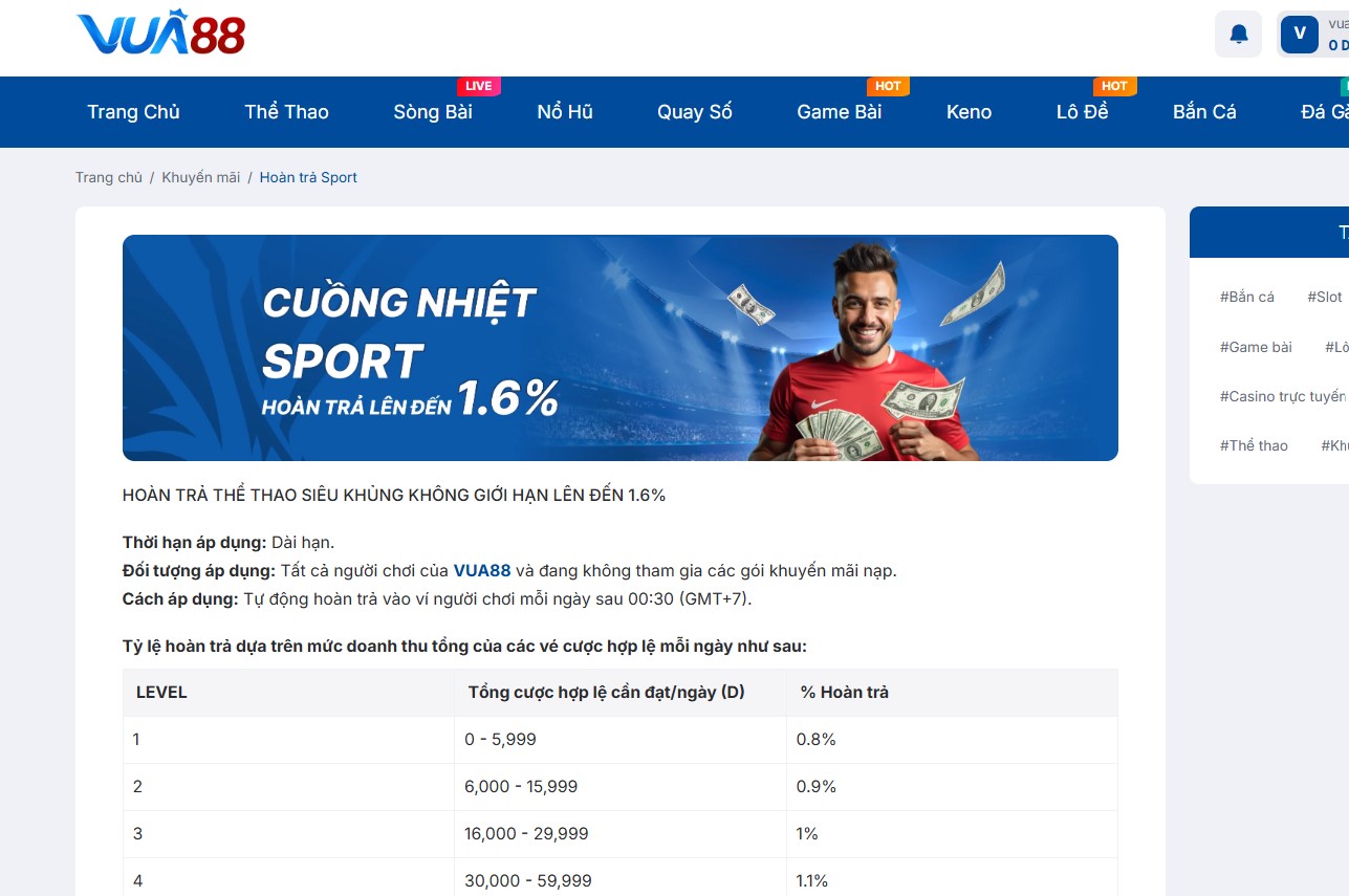 Hoàn trả game slots lên đến 10% tại Vua88 