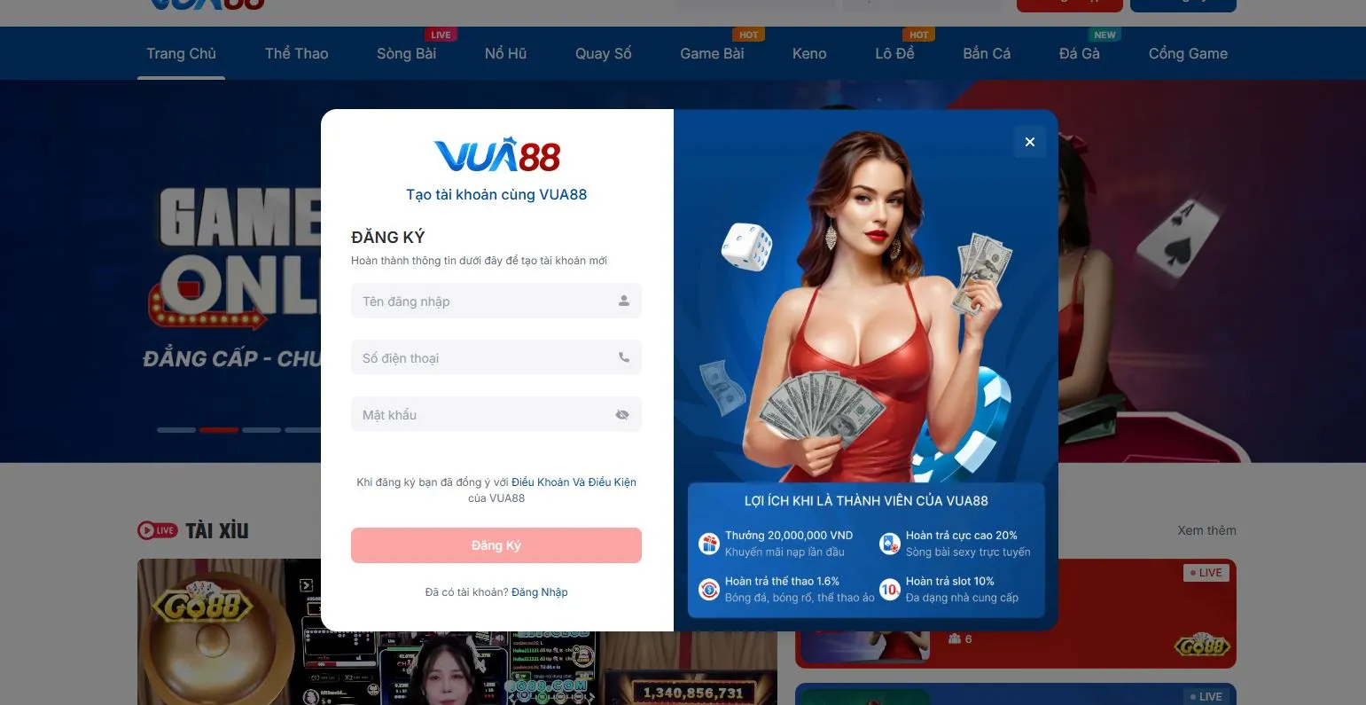 Đăng ký tài khoản Vua88 mới