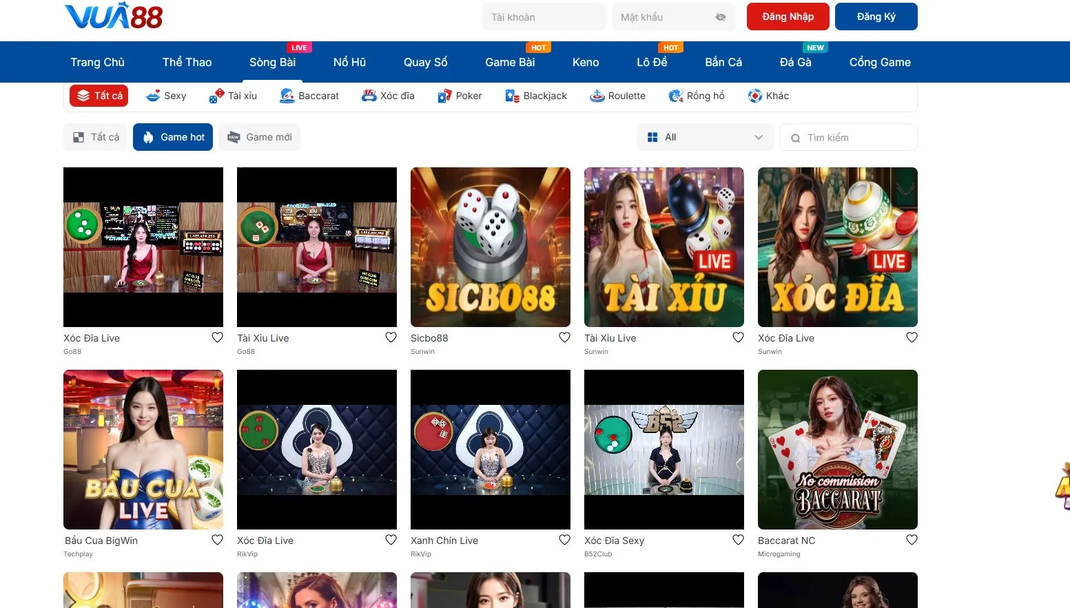 Sảnh Live Casino tại Vua 88