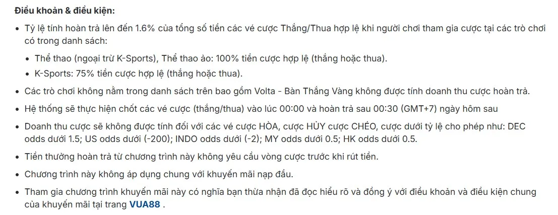 Tuân thủ các quy tắc để nhận ngay khuyến mãi hoàn trả thể thao
